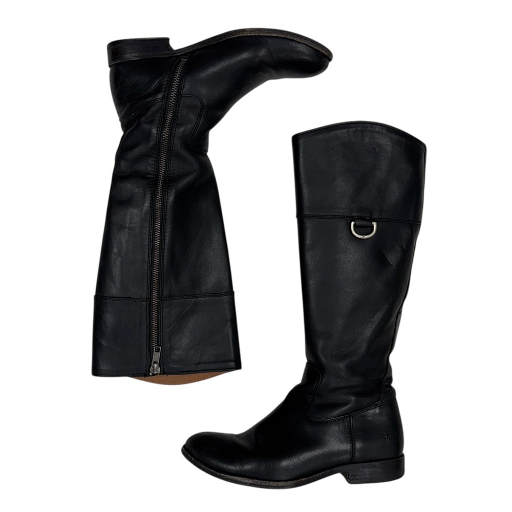 Frye Melissa Boots Womens 6 Black Leather D Ring Tall Riding Boots Zip Western
